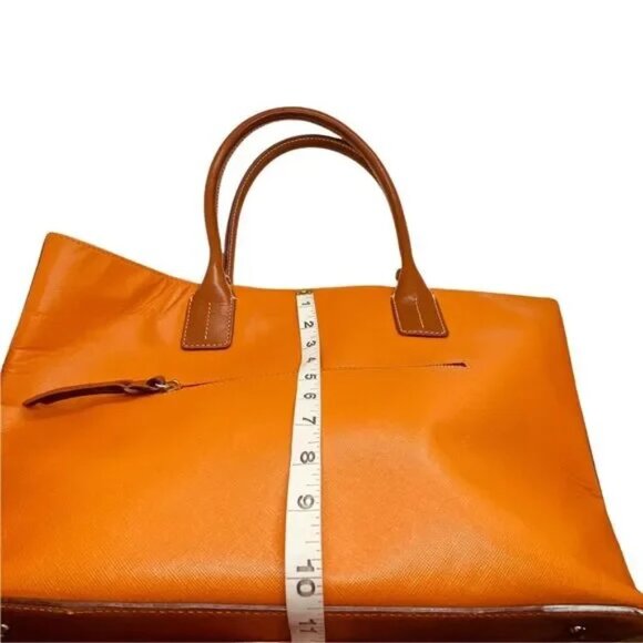 Dooney & Bourke Tote Bag Womens Orange Leather Double Handles Inner Pockets